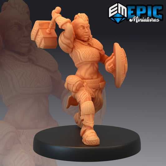 Dwarven War Maiden - #10 Sons of Midnight - Epic Miniatures | Woman, Female, Hammer, Dwarf