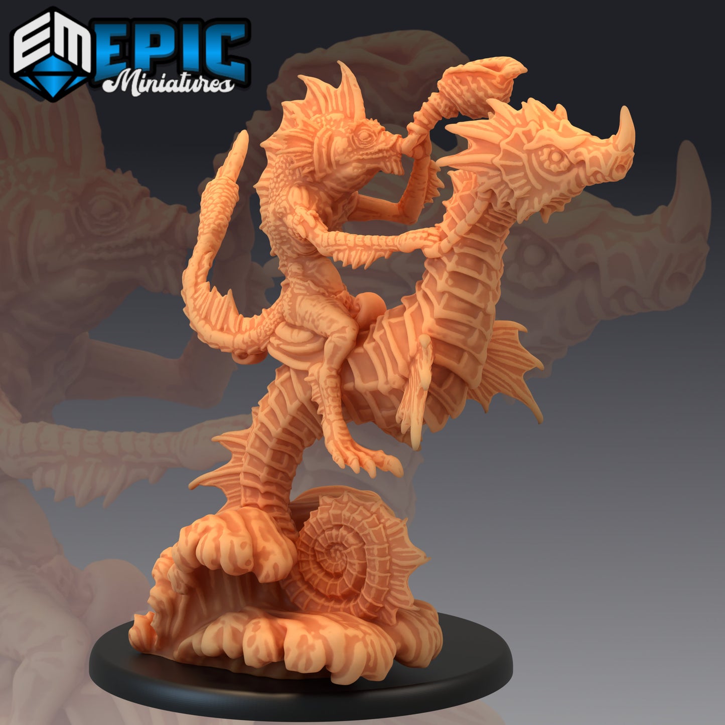 Seahorse and Fishfolk Rider - Epic Miniatures | Large | D&D | Lovecraft, Underwater, Seahorse, Mount, Fishfolk
