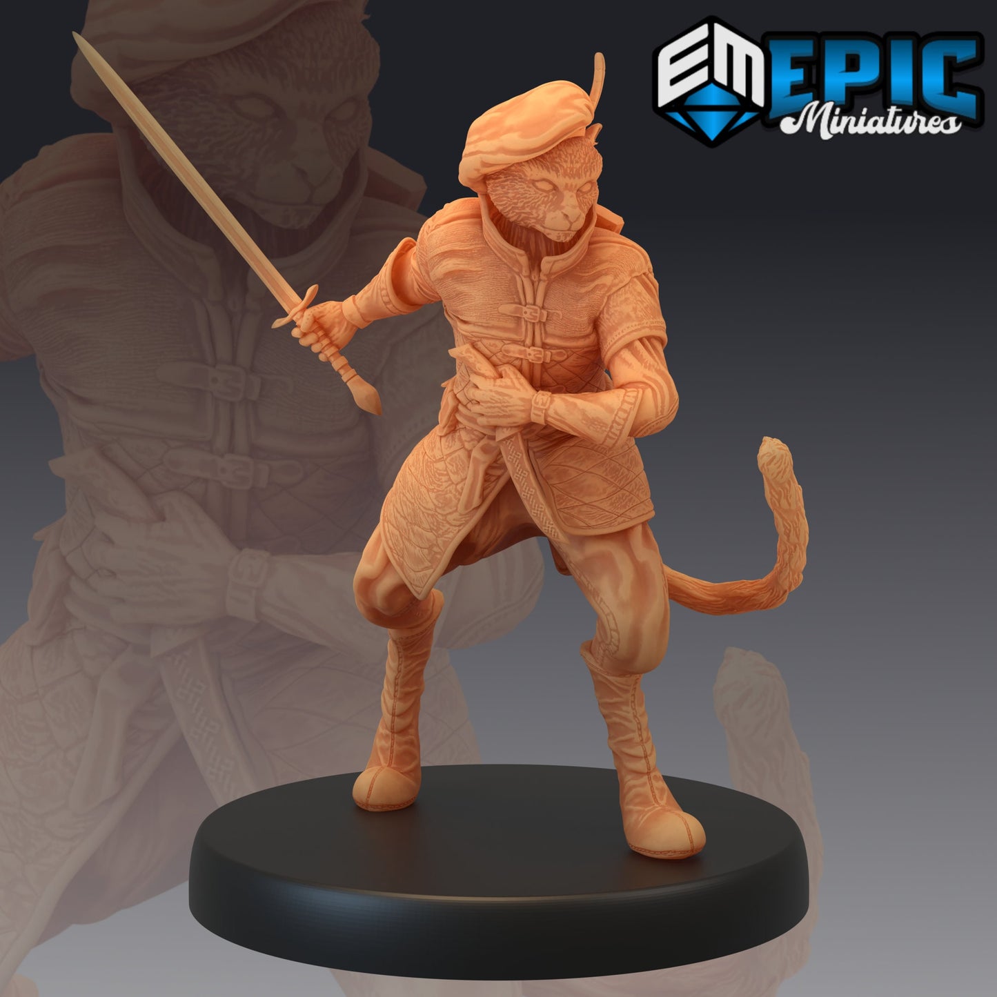 Tabaxi Black Cat Rogue Sword 392 - #14 Last Rebellion - Epic Miniatures | Rogue, Black Cat, Tabaxi, Sword