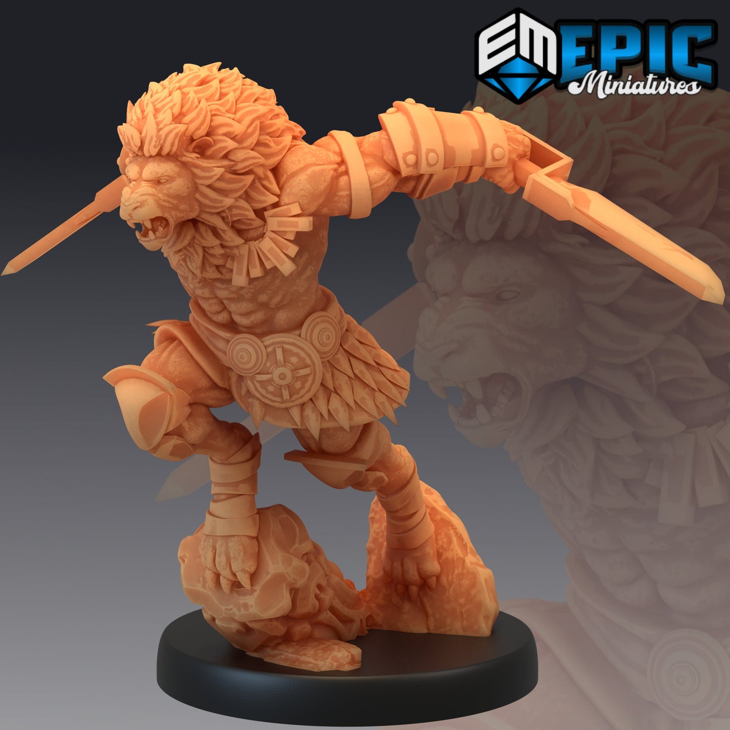 Tabaxi Lion Warrior Jump Attack 399 - #14 Last Rebellion - Epic Miniatures | Tabaxi, Tiger, Warrior, General, Swords, Jump Attack
