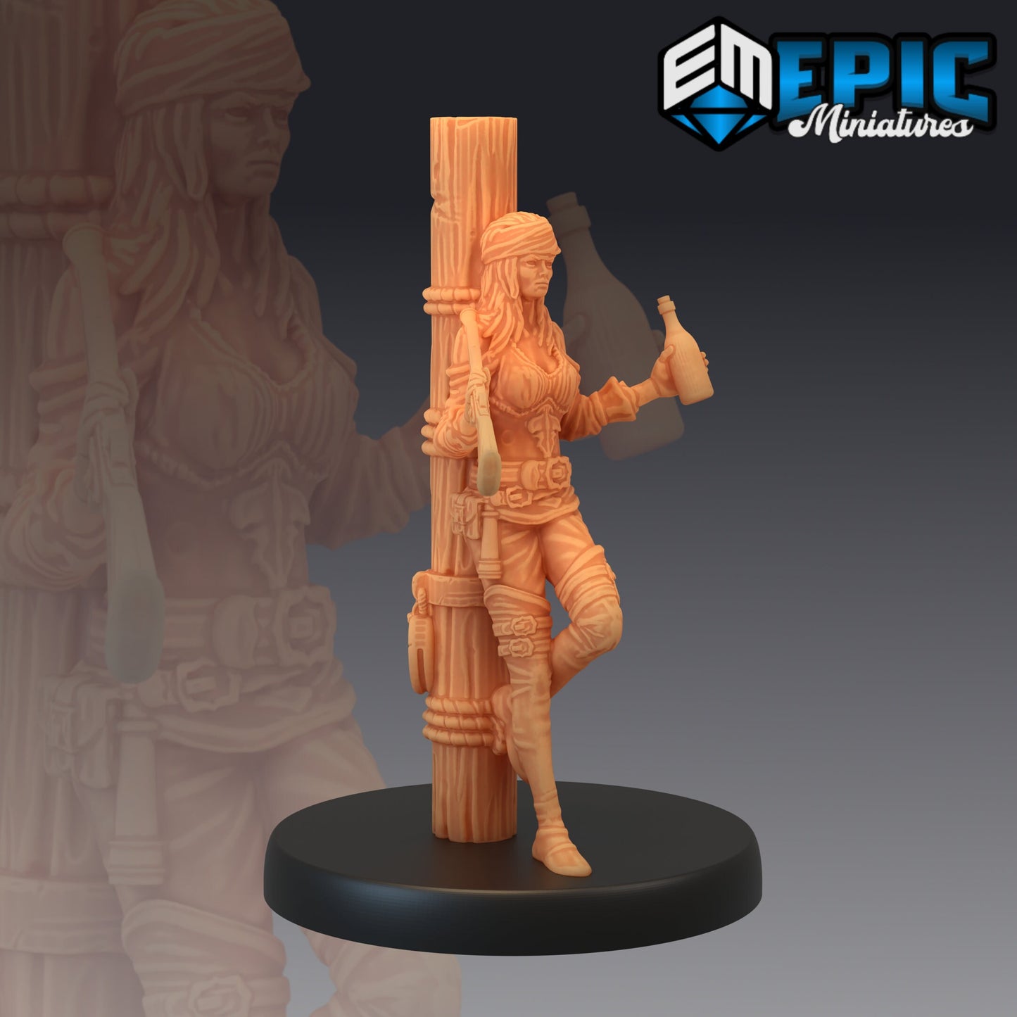 Pirate Gunner Leaning 101 - #06 Pirates Voyage - Epic Miniatures | Pirate, Gunner, Rifle, Female Pirate
