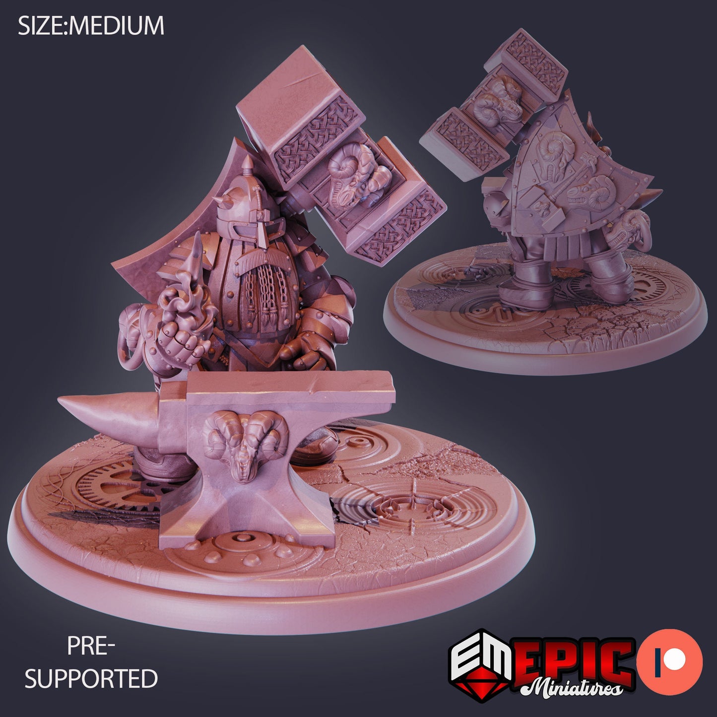 Steel Dwarf Blacksmith v2 915 - #27 Gear Town - Epic Miniatures | Large | Dwarf, Masculine, Fire, Hammer