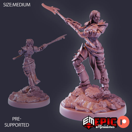 Elven Huntress Attacking - Epic Miniatures | Medium | Human, Feminine, Axe