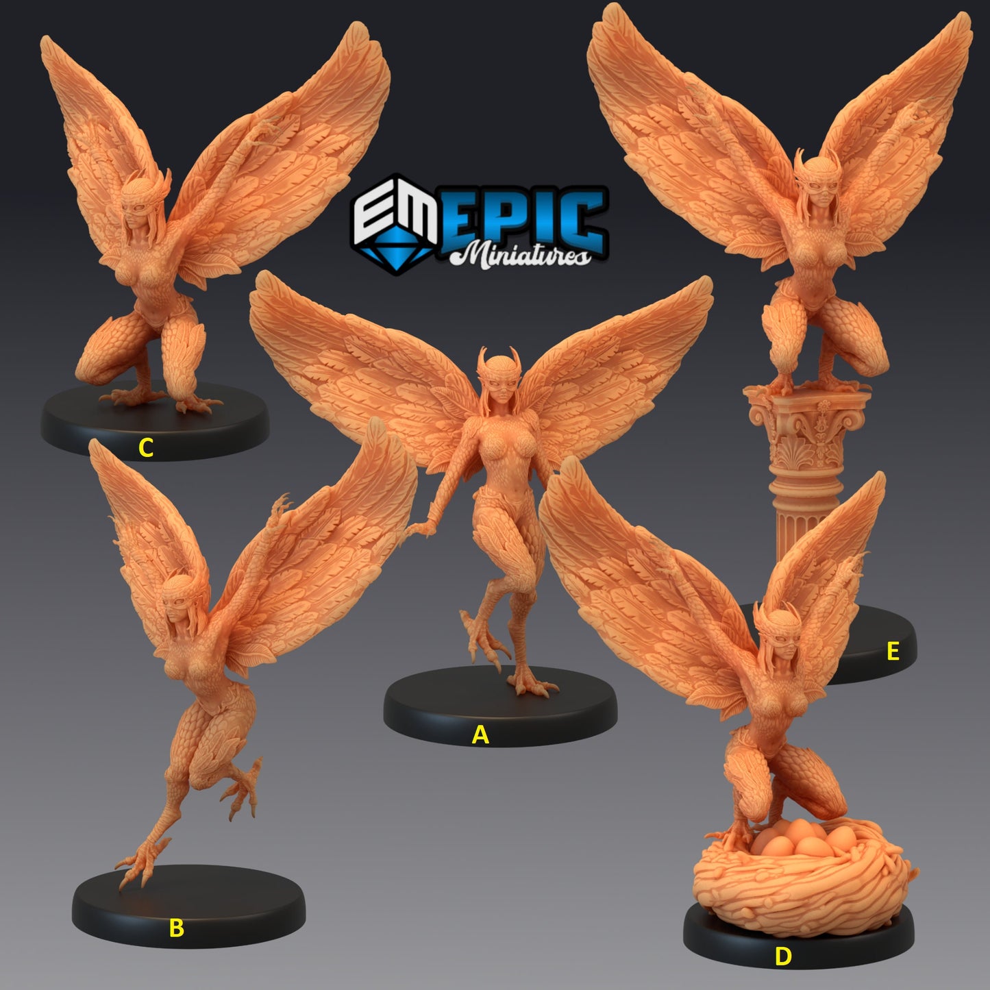 Mountain Harpy Series - Epic Miniatures | Medium | Humanoids, Feminine, Wings