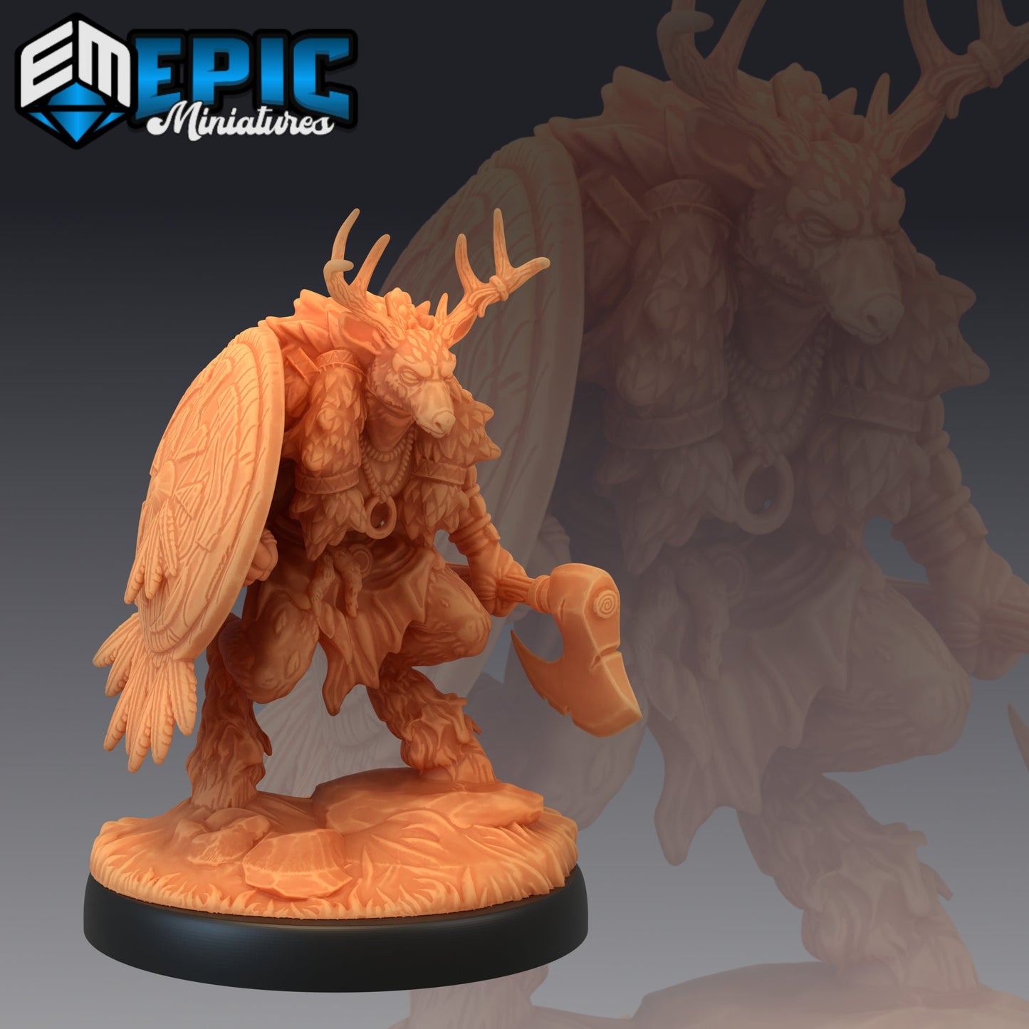 Deer Folk - #41 Barbarian Winter - Epic Miniatures | Medium | Humanoids, Axe, Shield
