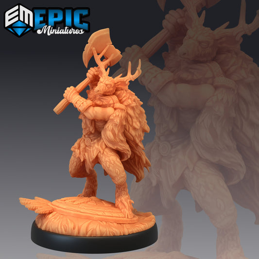 Deer Folk - #41 Barbarian Winter - Epic Miniatures | Medium | Humanoids, Axe, Shield
