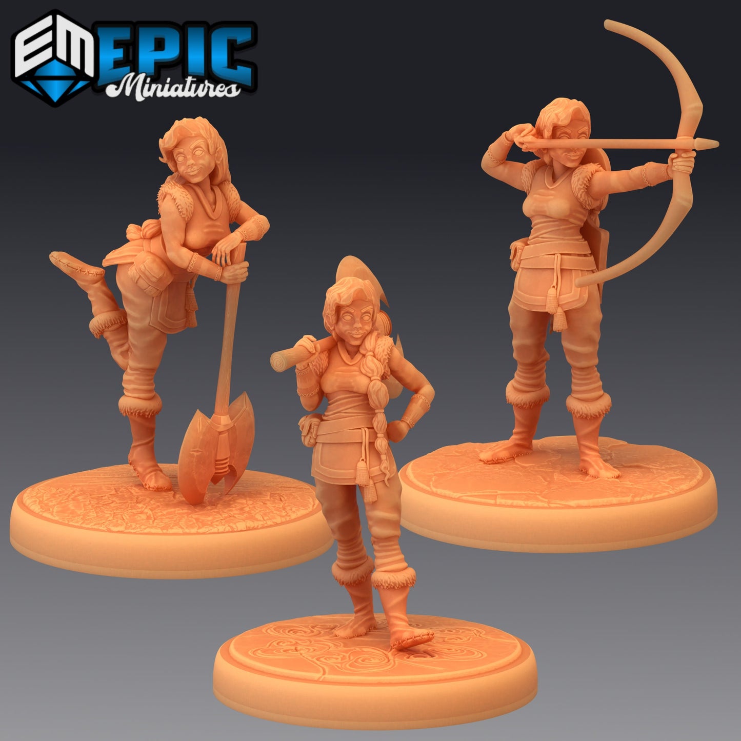 Half Dwarf Adventurer - #41 Barbarian Winter - Epic Miniatures | Medium | Humanoids, Feminine, Axe, Bow