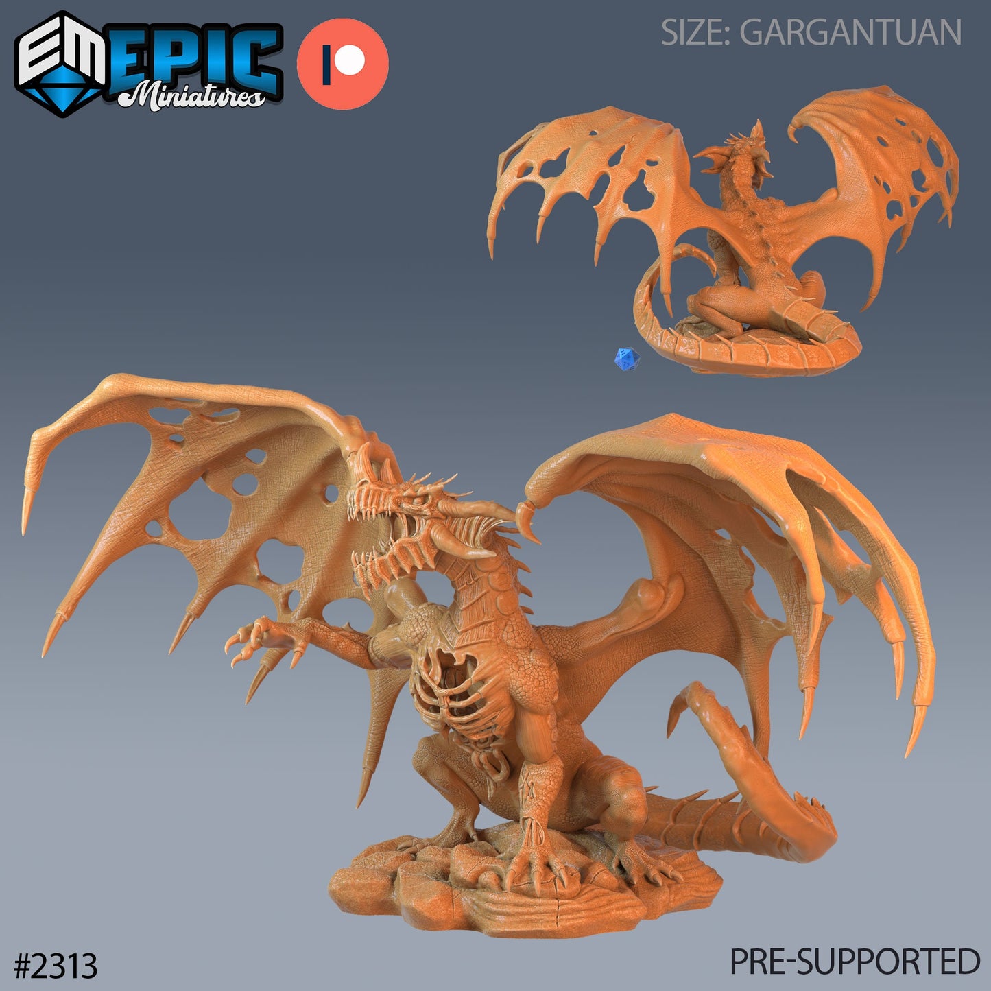 Ancient Blue Zombie Dragon - Epic Miniatures | #58 Tombs of Demise