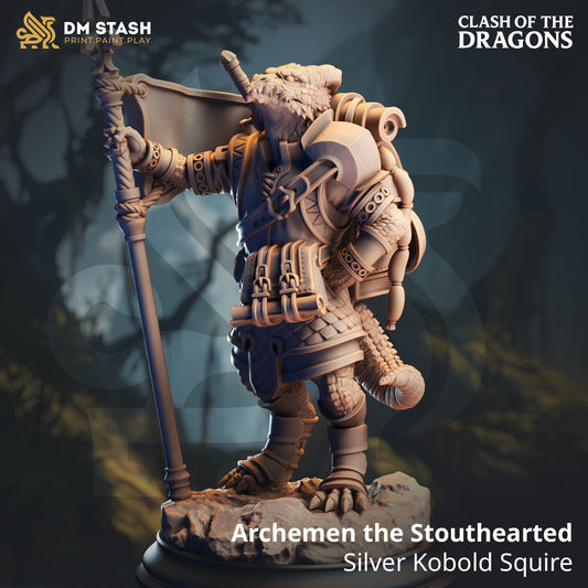 Archemen the Stouthearted - Silver Kobold Squire | Beastfolk/Dragonfolk | Fighter/Paladin | DM Stash | Clash of the Dragons