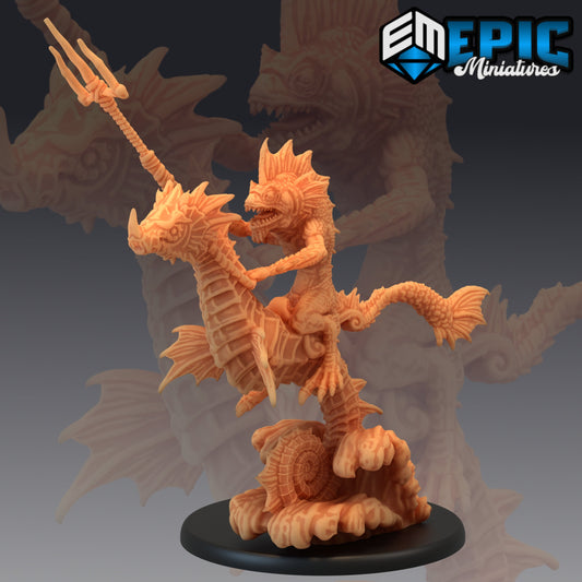Seahorse and Fishfolk Rider  - Epic Miniatures | Large | D&D | Lovecraft, Underwater, Seahorse, Mount, Fishfolk