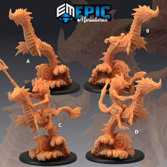 Seahorse and Fishfolk Rider  - Epic Miniatures | Large | D&D | Lovecraft, Underwater, Seahorse, Mount, Fishfolk