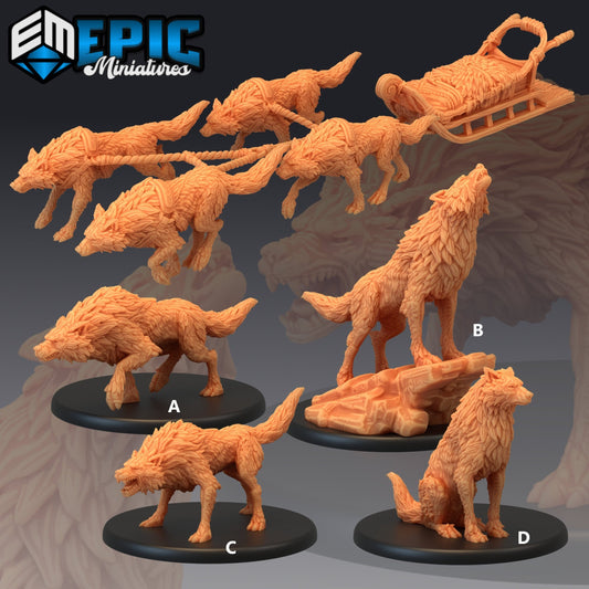 Winter Wolves (2 sizes) - Epic Miniatures | Large | Tundra | Ice | Arctic | Mount | Hound | Wolf
