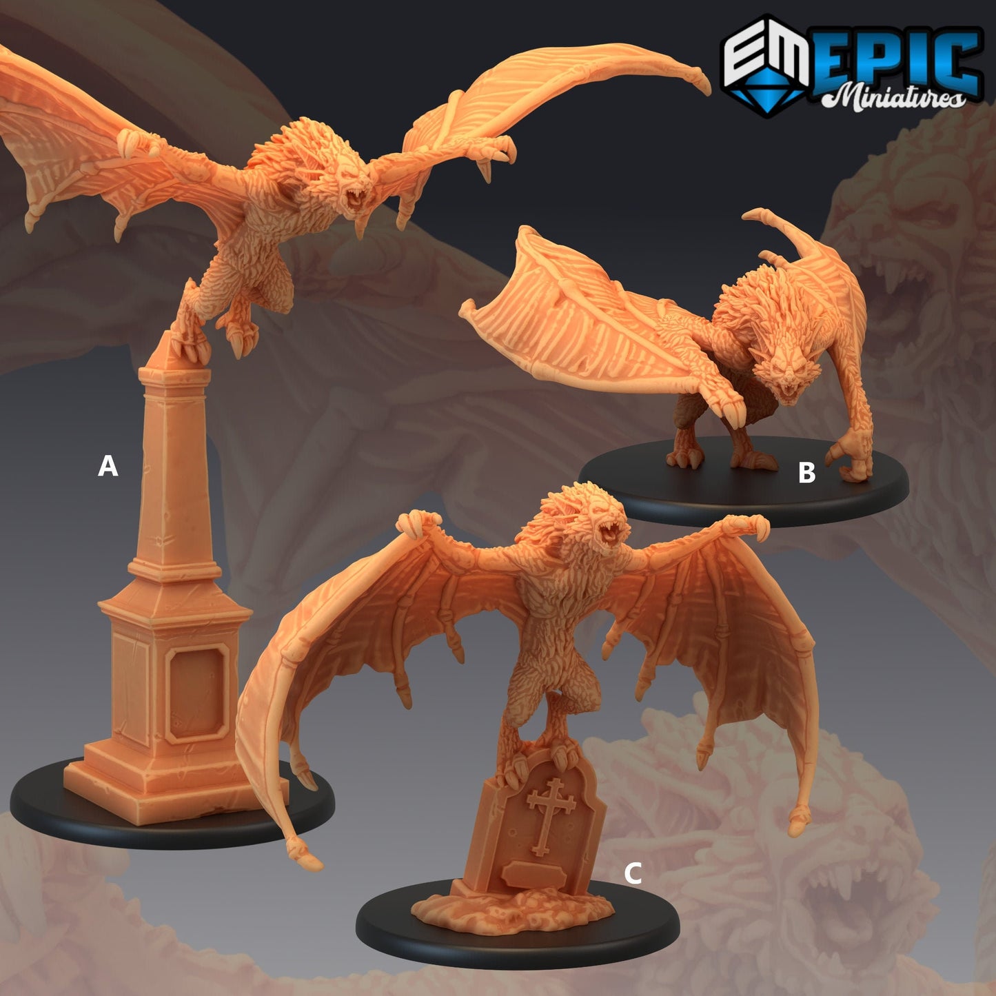 Giant Dire Bat Series - Epic Miniatures | Large | D&D | Giant Bat, Evil, Vampire, Count, Strahd, Dracula, Ravenloft