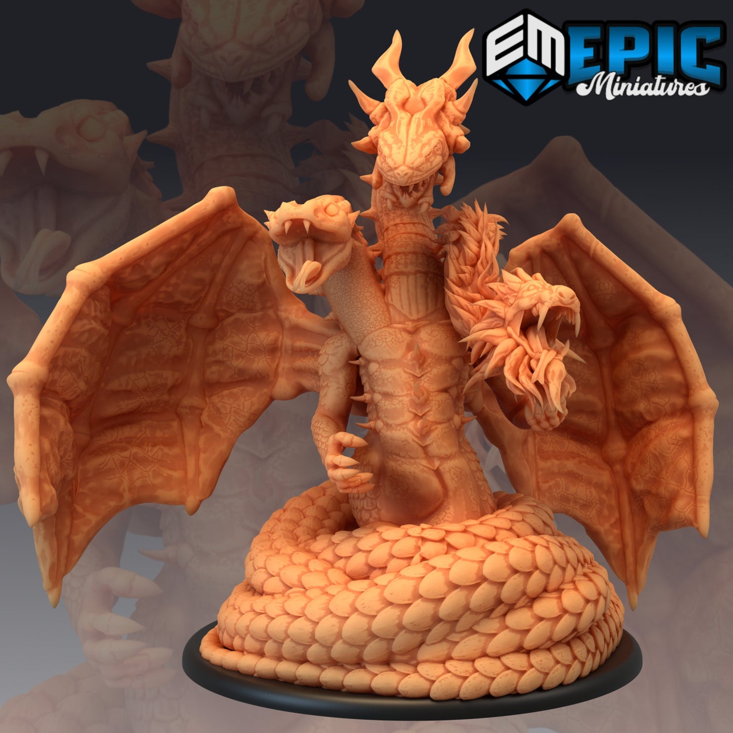 Yig - Epic Miniatures | Huge | D&D | Winged Serpent, Chimera, Three Headed Snake