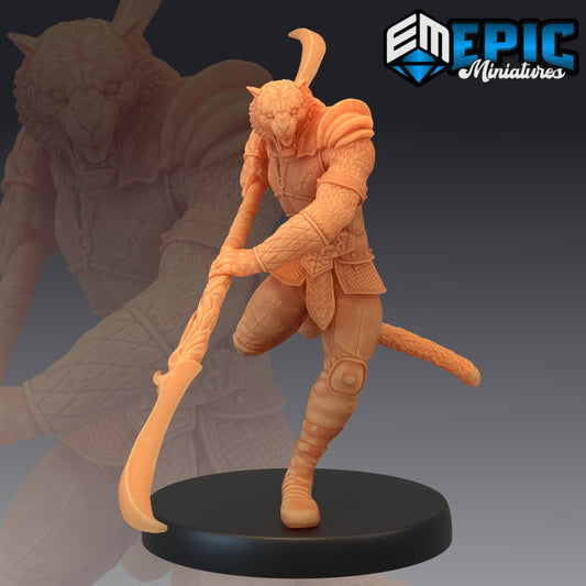 Tabaxi Tiger General Dual Naginata 395 - #14 Last Rebellion - Epic Miniatures | Tabaxi, Tiger, Naginata, General, Staff