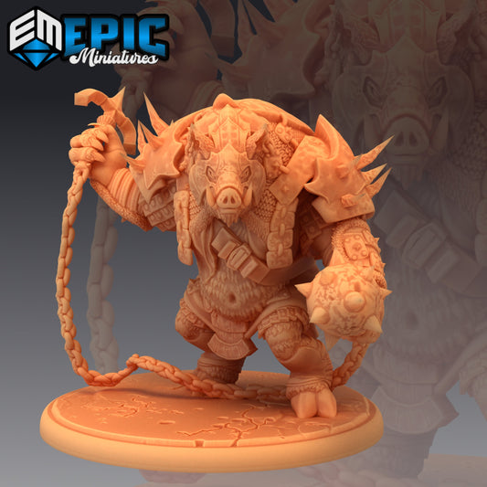 Pigserker Attacking - Epic Miniatures | Large | Humanoids, Masculine, Flail