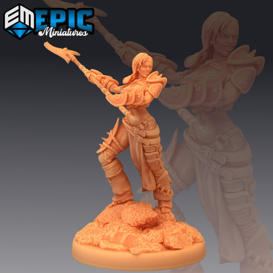 Elven Huntress Attacking - Epic Miniatures | Medium | Human, Feminine, Axe