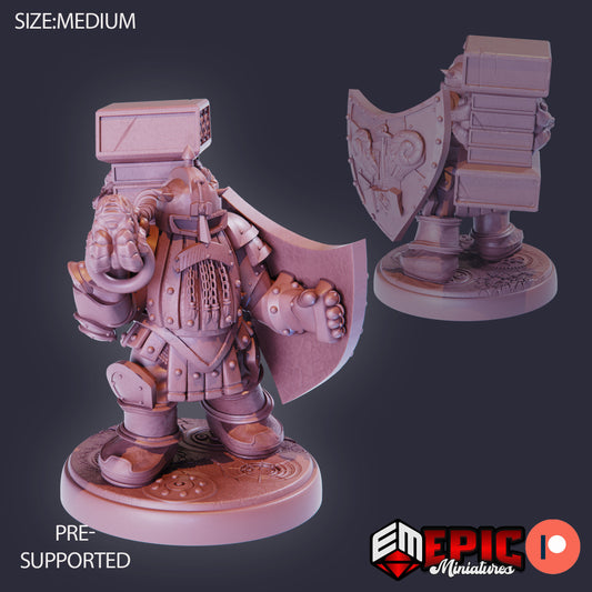 Steel Dwarf Shield V2 - Epic Miniatures | Medium | Dwarf, Masculine, Hammer, Shield