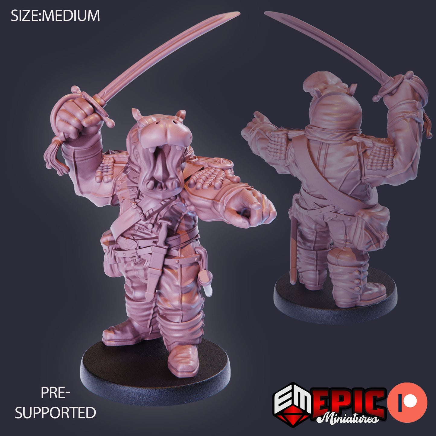 Hippo Soldier Commander 928 - #27 Gear Town - Epic Miniatures | Medium | Sword
