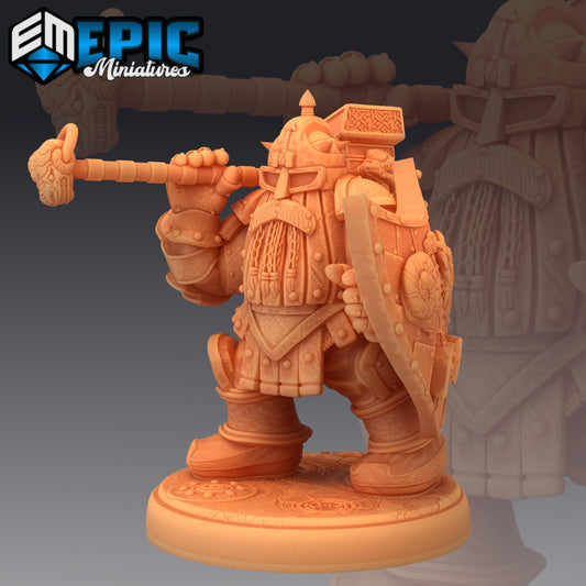 Steel Dwarf Shield v1 914 - #27 Gear Town - Epic Miniatures | Medium | Dwarf, Masculine, Hammer, Shield