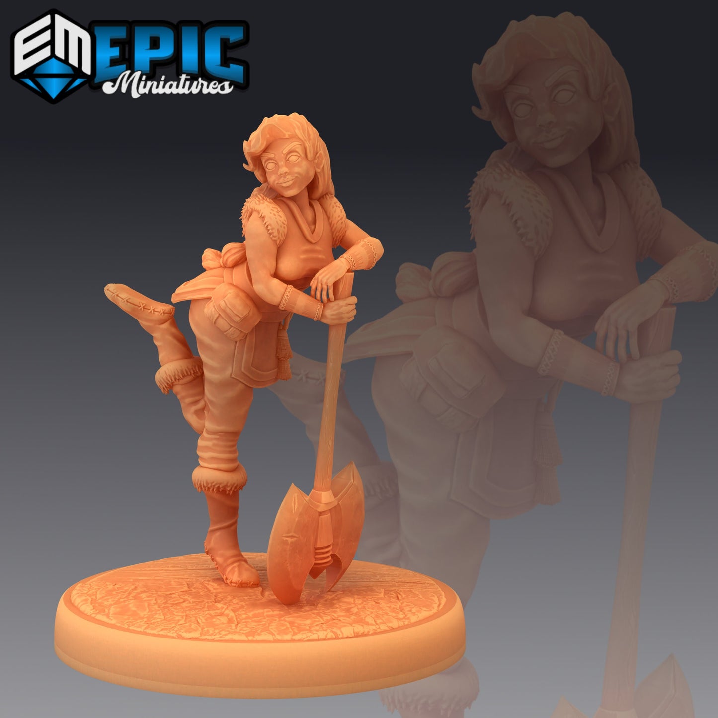 Half Dwarf Adventurer - #41 Barbarian Winter - Epic Miniatures | Medium | Humanoids, Feminine, Axe, Bow