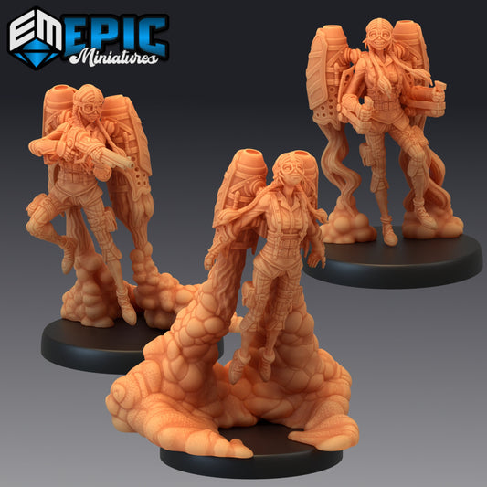 Jetpack Bandit Susi - #45 Steam Constructs - Epic Miniatures | Medium | Human, Feminine, Gun