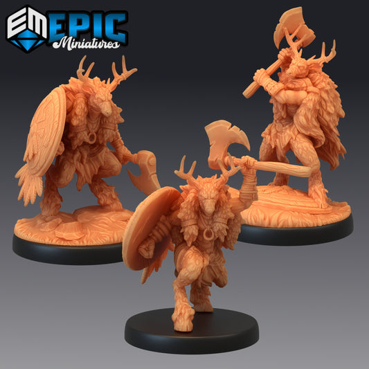 Deer Folk - #41 Barbarian Winter - Epic Miniatures | Medium | Humanoids, Axe, Shield