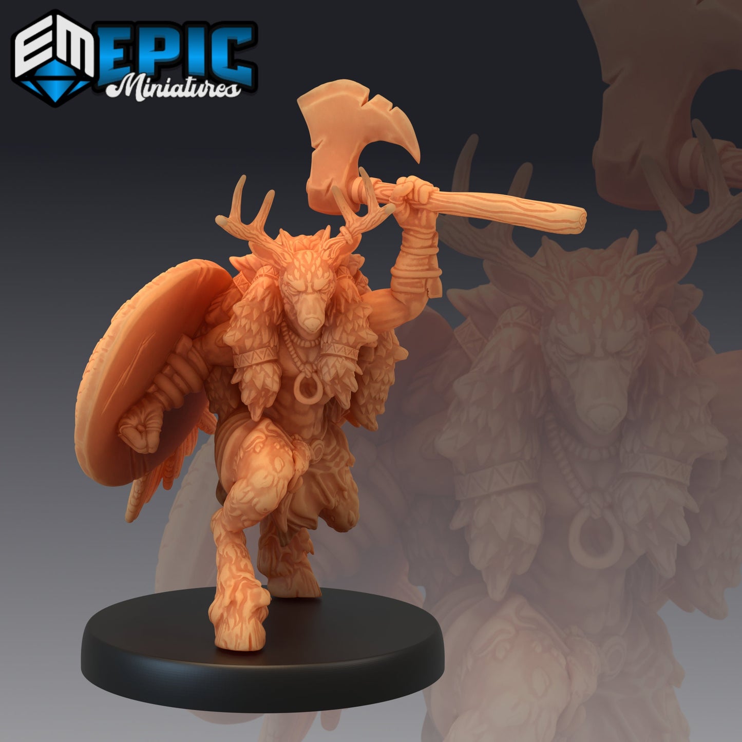 Deer Folk - #41 Barbarian Winter - Epic Miniatures | Medium | Humanoids, Axe, Shield