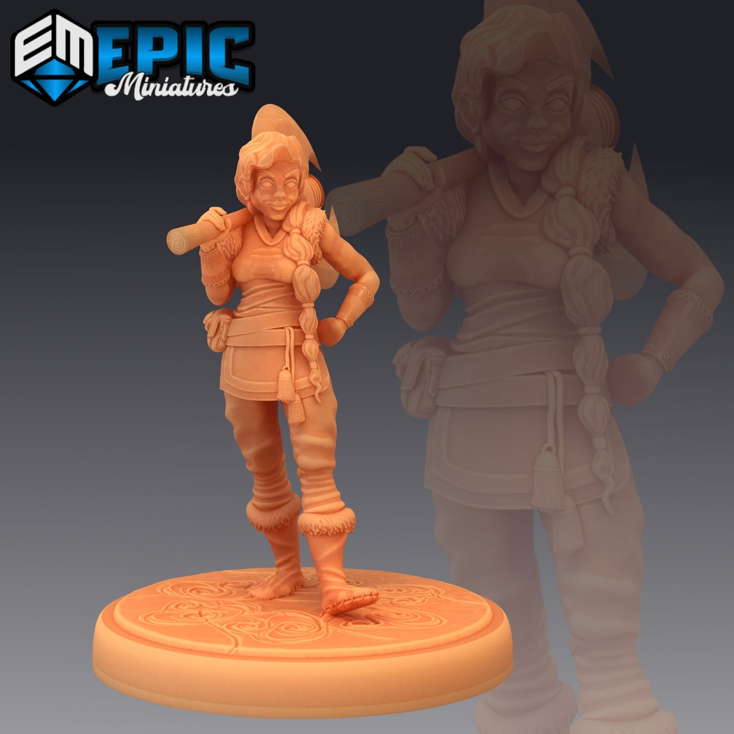 Half Dwarf Adventurer - #41 Barbarian Winter - Epic Miniatures | Medium | Humanoids, Feminine, Axe, Bow